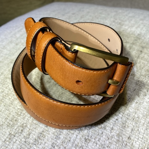 Brooks Brothers Stitched Leather Belt with Brass Buckle Size 34
